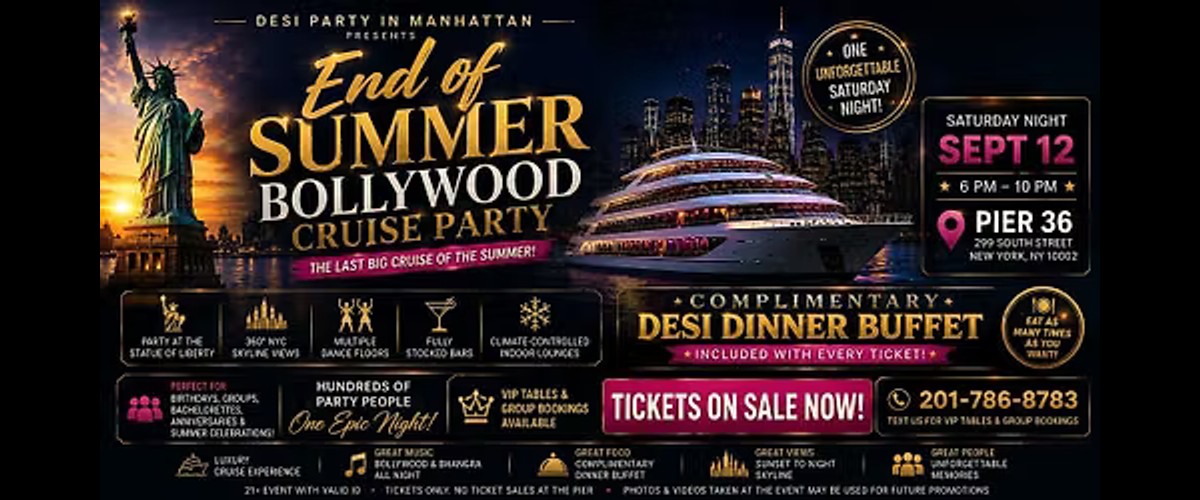 Bollywood Cruise Party Desi Dinner Buffet Saturday Night Sep 12